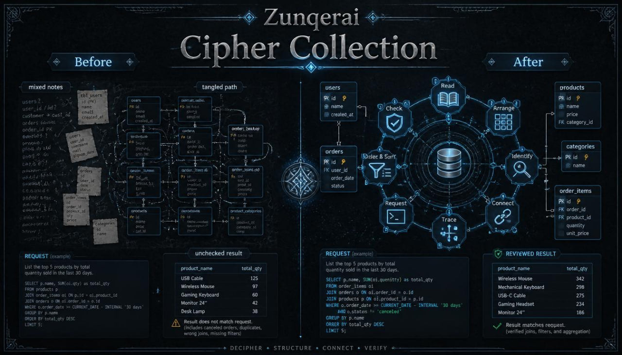 Zungerai Cipher Collection before and after comparison on a dark background