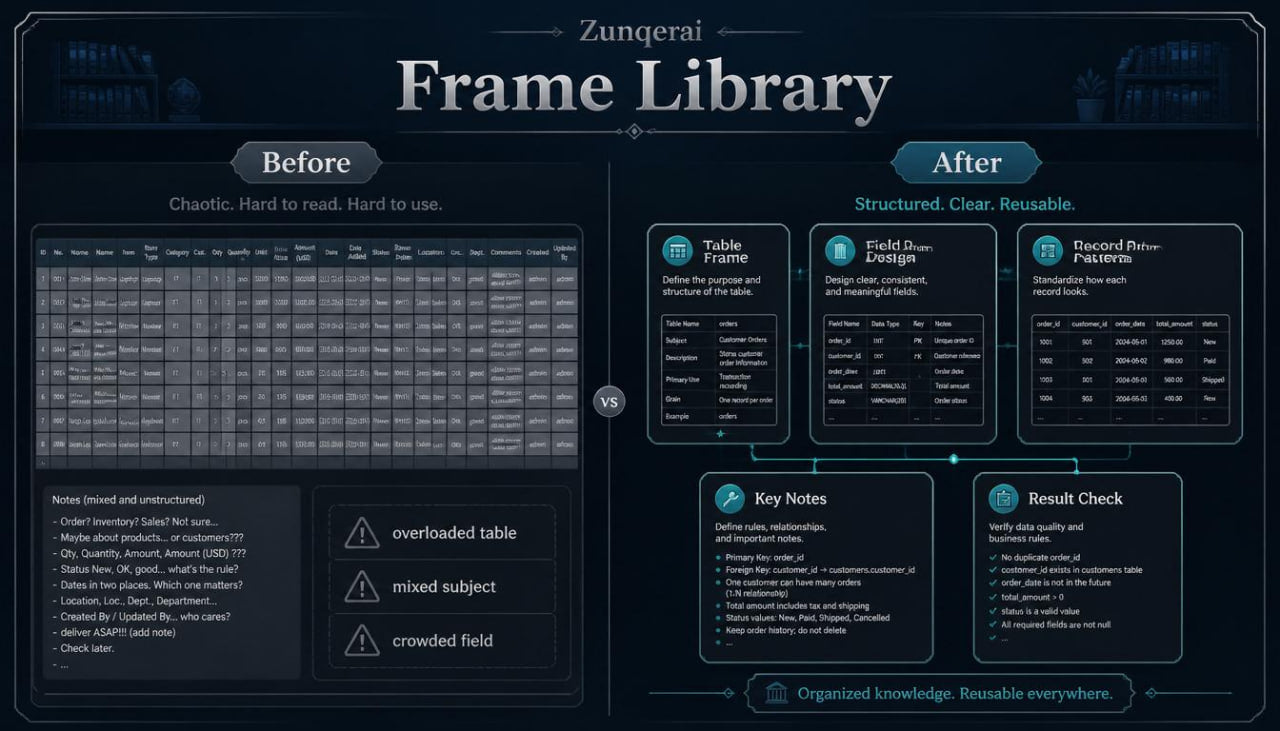 Comparison of 'Before' and 'After' frames in a Zungerai Frame Library interface.