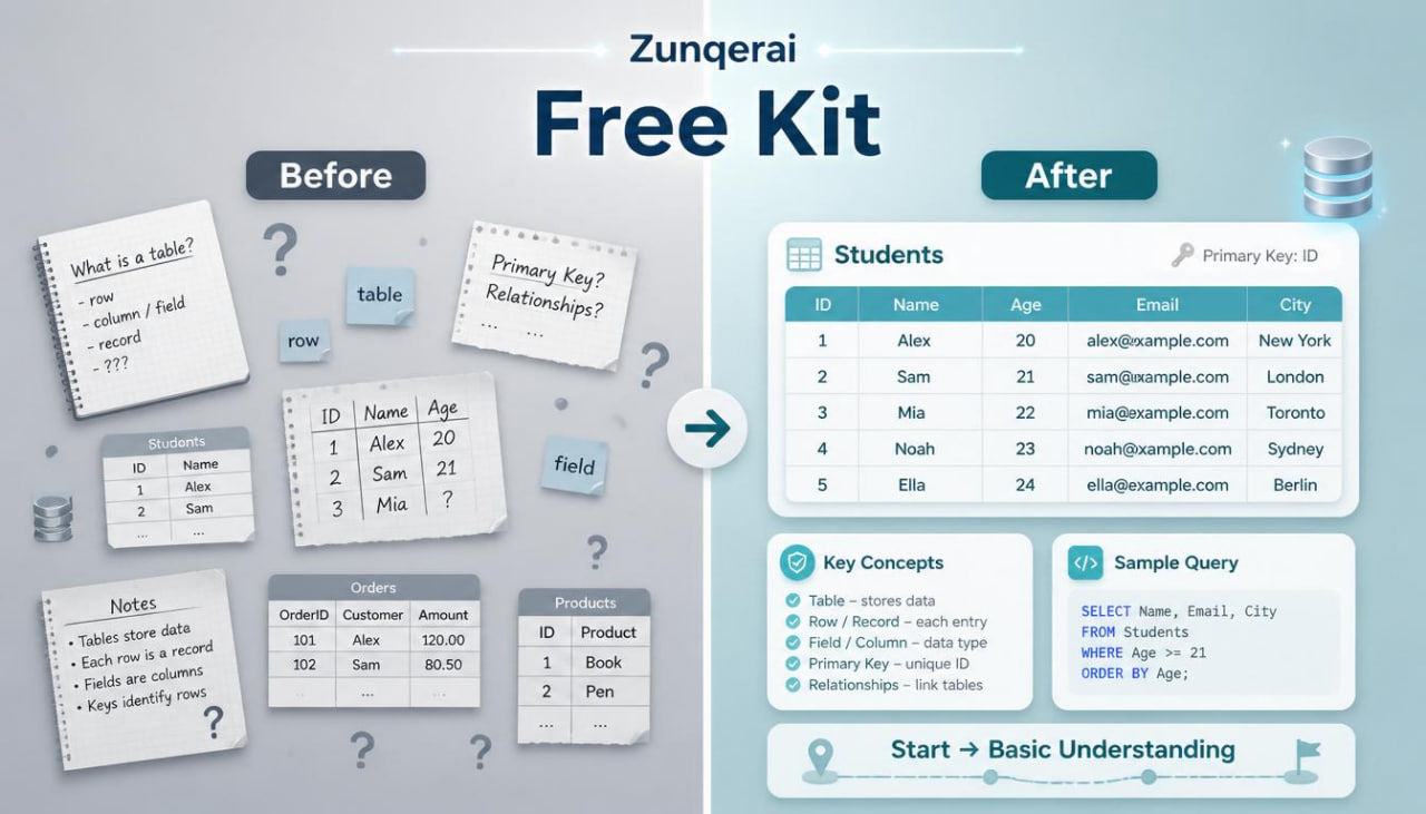 Zungerali Free Kit comparison before and after diagram on a blue background