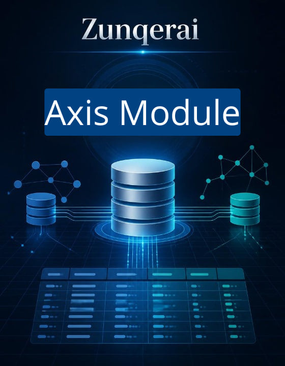Zunqerai Axis Module with database and network icon design on a dark background