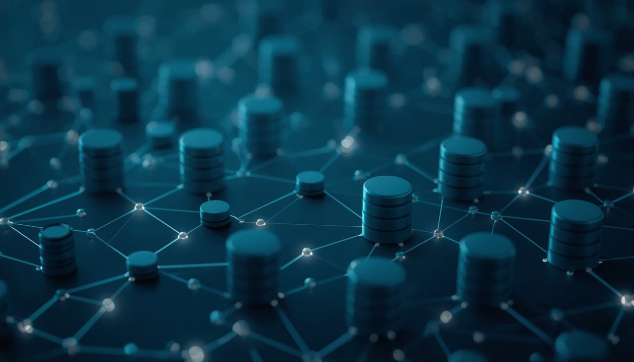 Blue abstract network or data structure with interconnected nodes