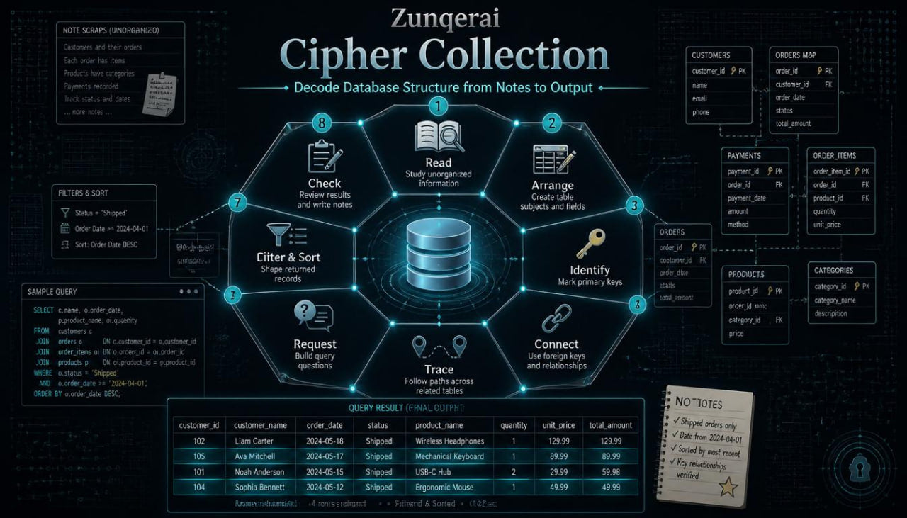 Zungerai Cipher Collection diagram on a dark background
