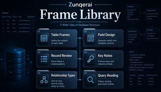 Zunqerai Frame Library diagram on a dark background with blue elements
