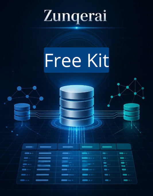 Zunqerai Free Kit advertisement with database icons on a dark background