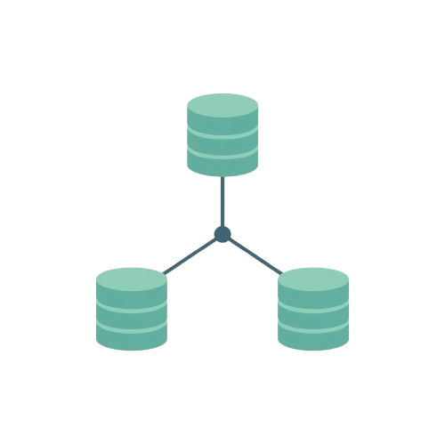 Diagram of three interconnected data storage devices on a white background