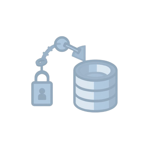 Icon of a database with a lock on a white background