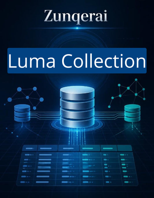 Zunqerai Luma Collection with database and network icon design on a dark background