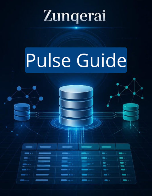 Zunqerai Pulse Guide with database and network icon design on a dark background